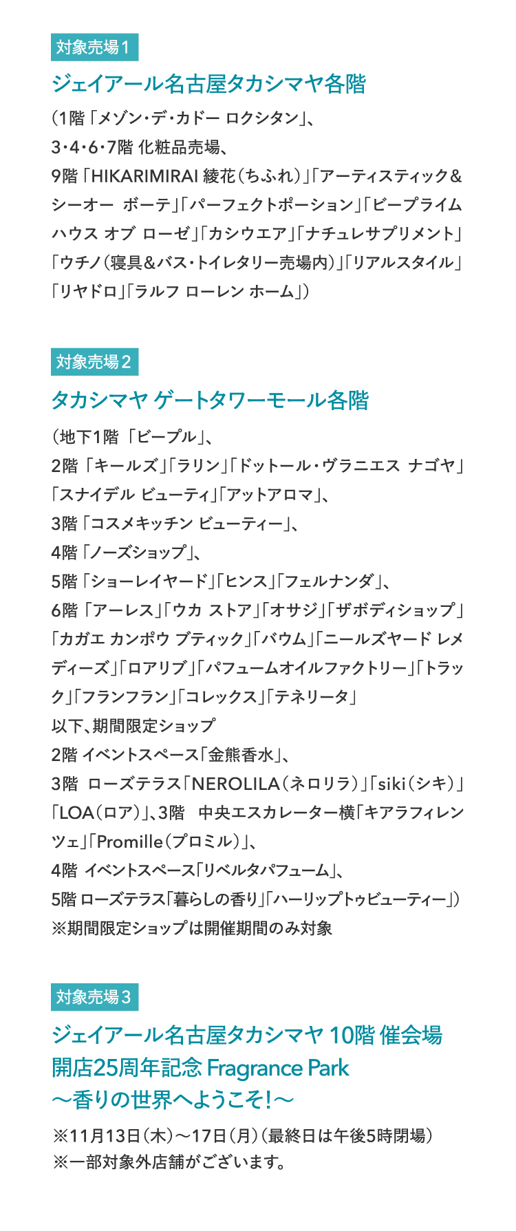 対象売場について 詳細