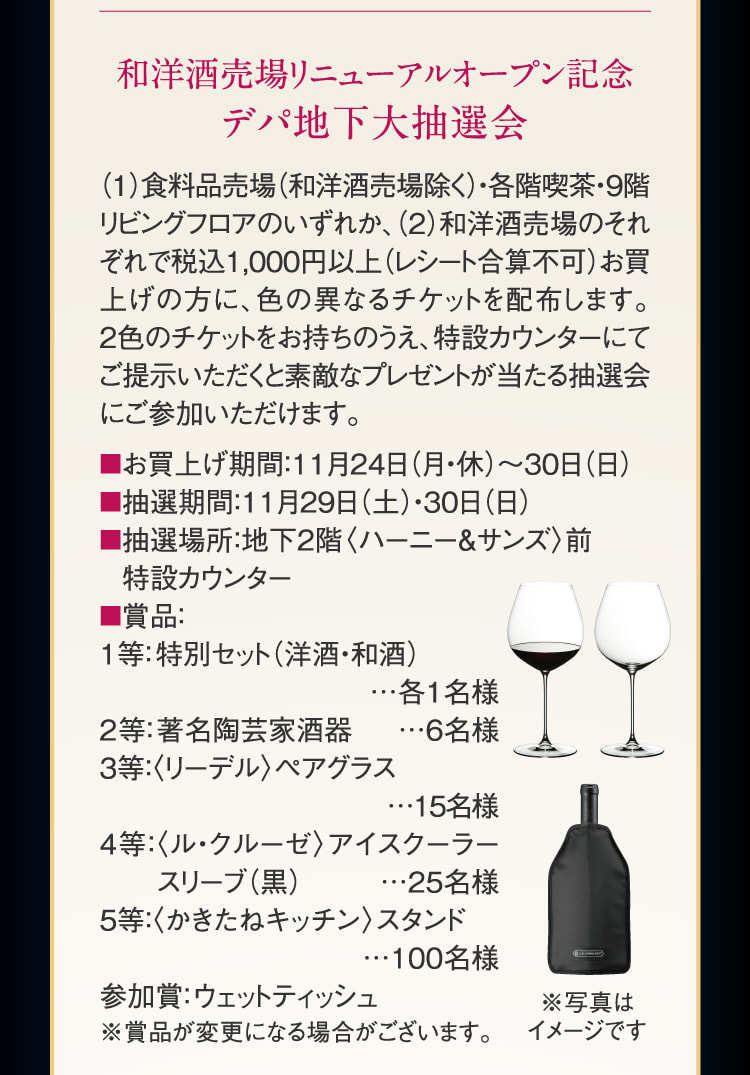 和洋酒売場リニューアルオープン記念 デパ地下大抽選会