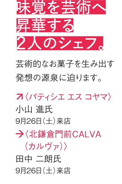 將味覺升華為藝術的兩位廚師。小山進先生,<北鐮倉門前CALVA>田中二朗先生